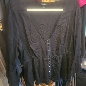 torrid Black Long-Sleeve Peplum Hook-and-Eye Blouse